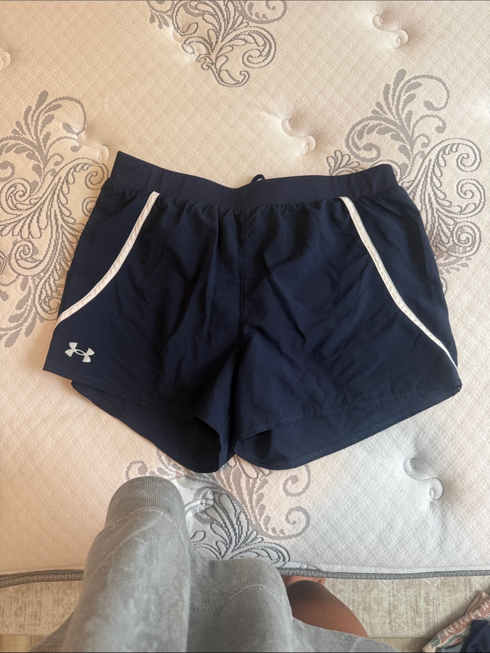 Under Armour Navy Athletic Running Shorts with White Trim